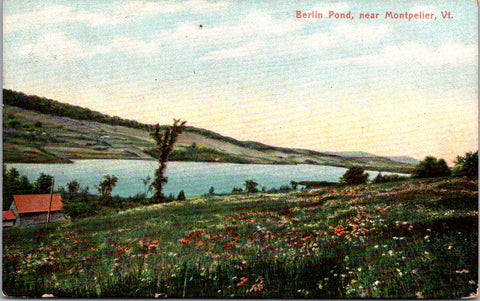 VT, Montpelier - Berlin Pond - building, water and land - 1909 card - w01697