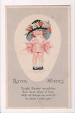 Easter postcard - little girl in large hat, holding a bunny - w02086