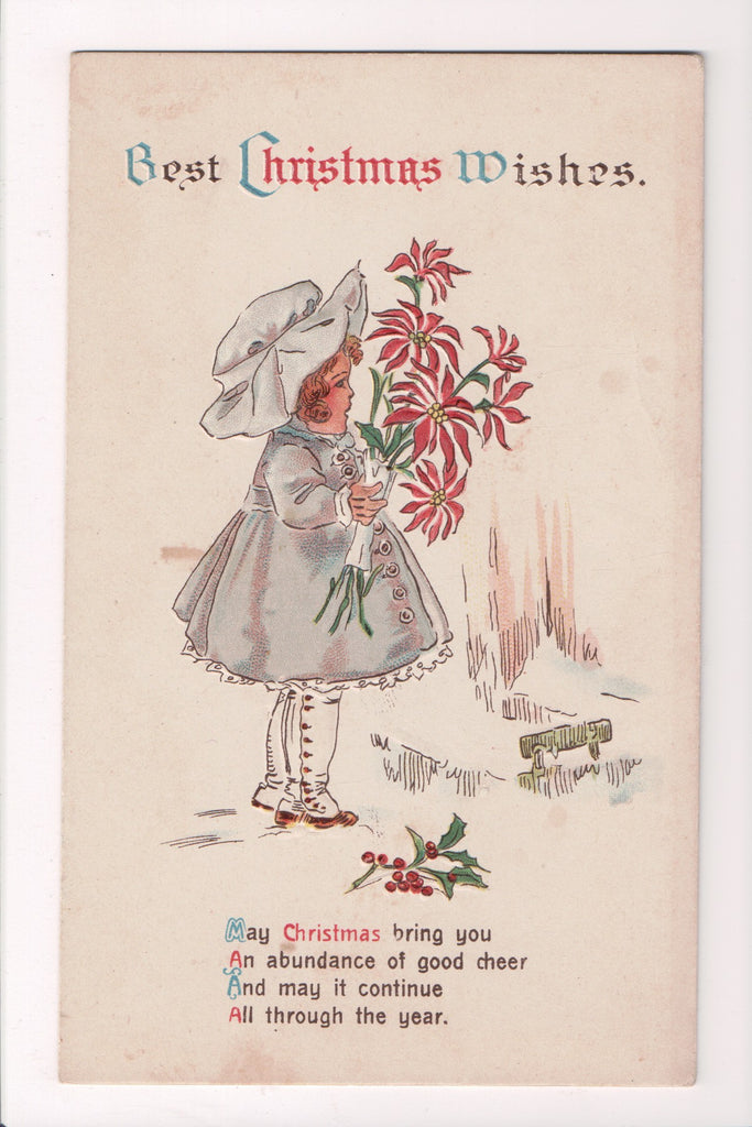 Xmas - Best Christmas Wishes - Winsch type back postcard - Girl - w02145