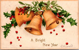 New Year - Gold bells - signed Ellen H Clapsaddle postcard - W02246