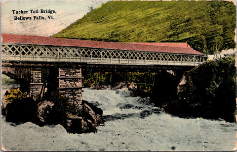 VT, Bellows Falls - Tucker Toll bridge closeup - 191_  postcard - w02281