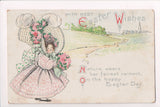 Easter postcard - little woman with a super large hat - w02297