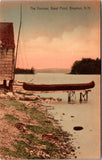 NH, Kingston - Great Pond, The Narrows, canoe, building - w02593
