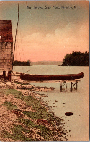 NH, Kingston - Great Pond, The Narrows, canoe, building - w02593