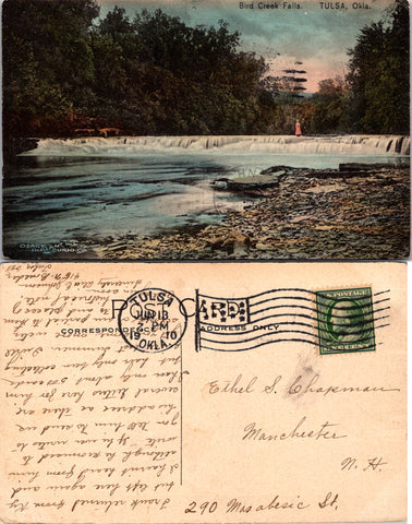 OK, Tulsa - Bird Creek Falls with a couple up on it - 1910 postcard - w02713