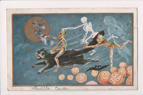 Halloween - Witch, skeleton, ghoul, cat (original SOLD) w02742