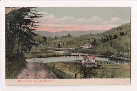 VT, SPRINGFIELD - Ox Bow Black River - vintage bird eye view w/houses - w02744