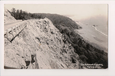 CA, REDWOOD HIGHWAY - road and ocean view RPPC - w04541