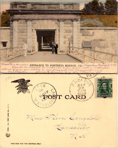 VA, Fortress Monroe - entrance to, people in opening postcard - w03806