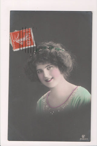 People - Female postcard - Pretty Woman - RPPC - hand colored - w04161