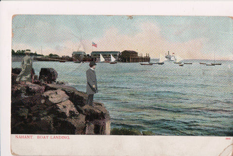 MA, Nahant - Boat landing, people on rocks - w04379