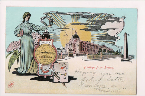 MA, Boston - Greetings from - Bostonia Seal etc postcard - w04776