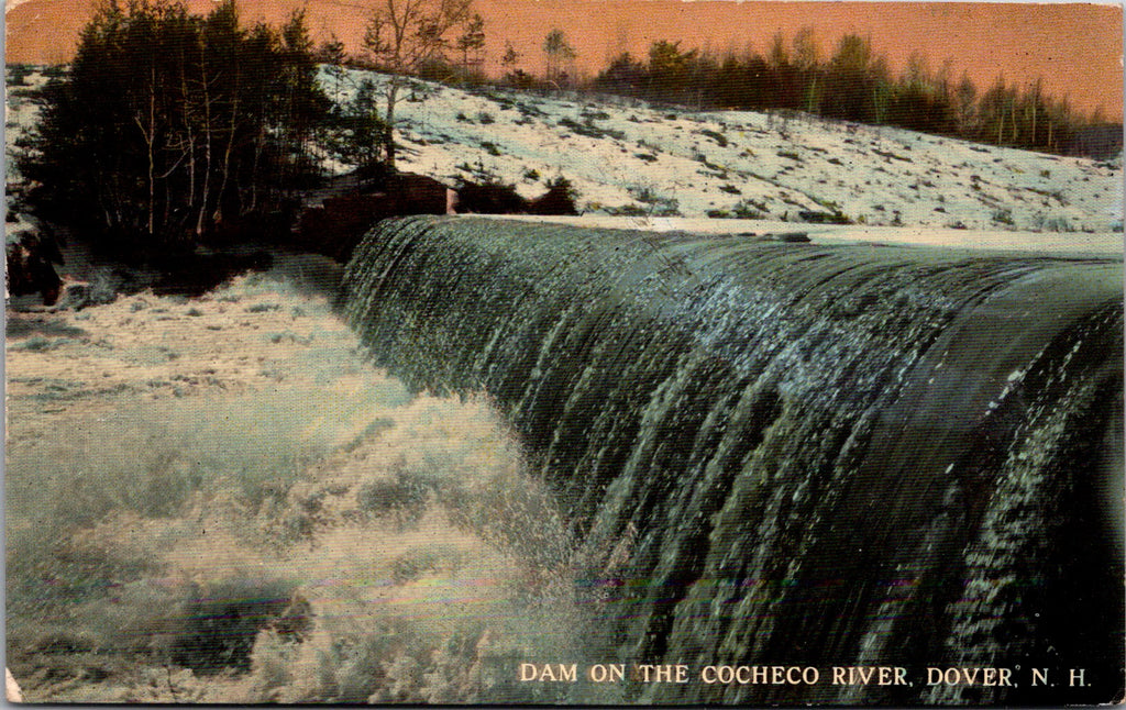 NH, Dover - Dam on the Cocheco River - 1913 Dover flag postmark - w04868