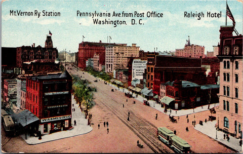 DC, Washington - Mt Vernon RY Station, Raleigh Hotel etc postcard - w04887
