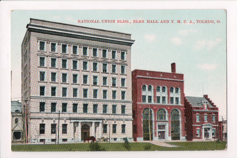 OH, TOLEDO - NATIONAL UNION bldg, ELKS HALL, YMCA - POSTCARD - W04914