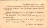 MA, Springfield - VALLEY DISTRICT DENTAL SOCIETY - 1906 Meeting - Postal Card -