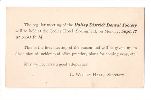 MA, SPRINGFIELD - Valley District Dental Society postal card - w05136