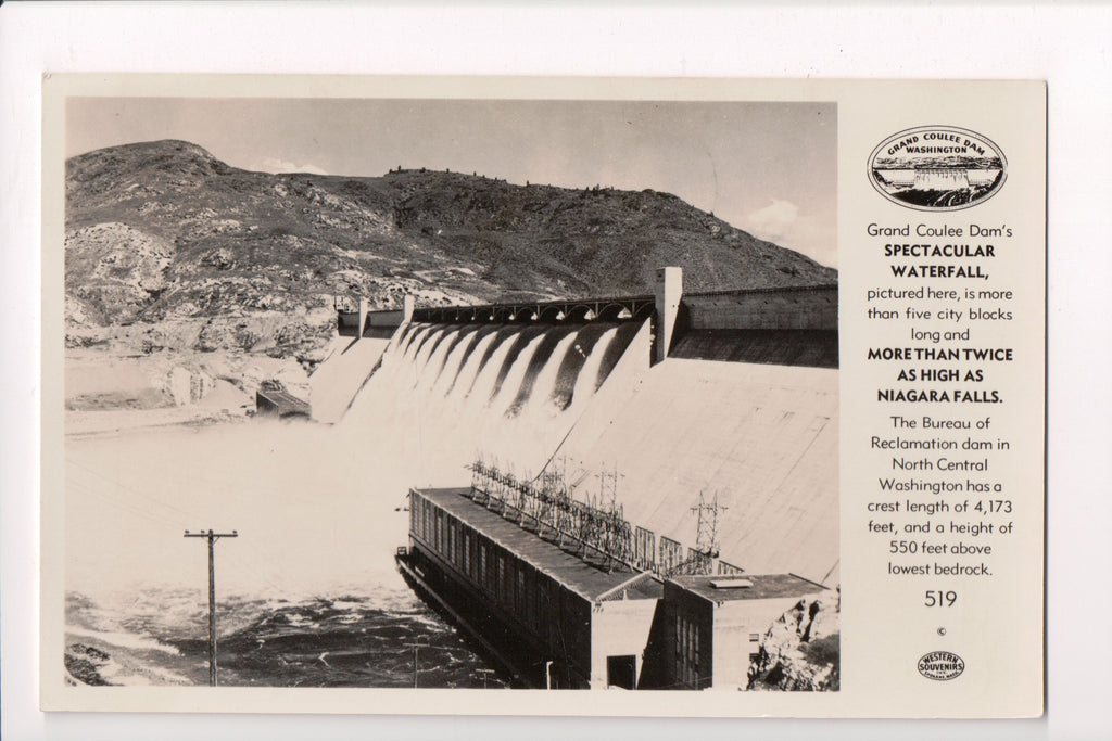 WA, Grand Coulee Dam - close up RPPC from @1950 - w00552
