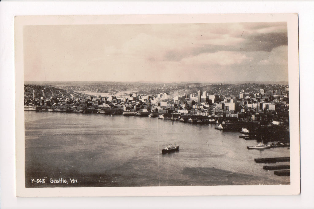 WA, SEATTLE - BEV of City from above water - RPPC - B06065