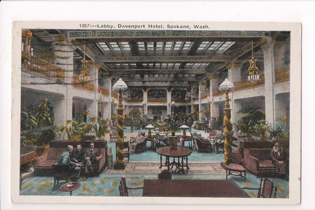 WA, Spokane - Davenport Hotel, lobby - @1928 postcard - C17445