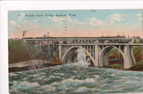 WA, Spokane - Monroe Street Bridge, @1925 side view postcard - K06089
