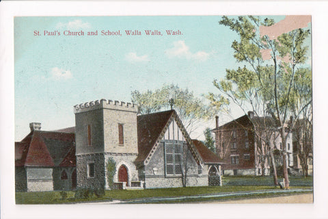 WA, Walla Walla - St Pauls Church, School postcard - A04127