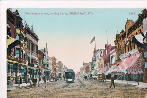WI, Green Bay - Washington St looking South postcard - C08165