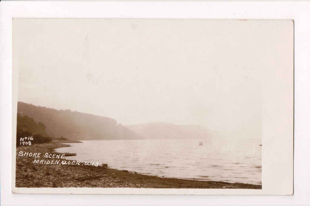 WI, MAIDEN ROCK - Shore Scene, RPPC with No 16 1908 on postcard - G06025