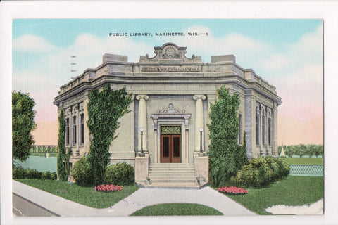 WI, Marinette - Public Library postcard @1945 - w01224