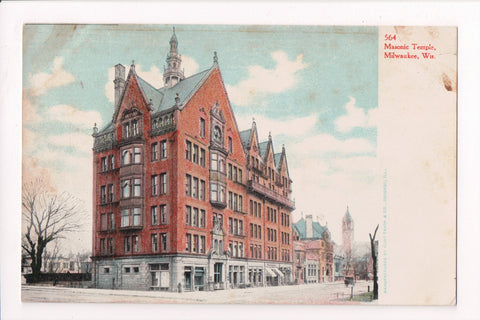 WI, Milwaukee - Masonic Temple, early Curt Teich #564 postcard - C08148