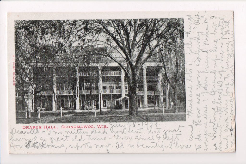 WI, Oconomowoc - Draper Hall, @1904 postcard - D007049