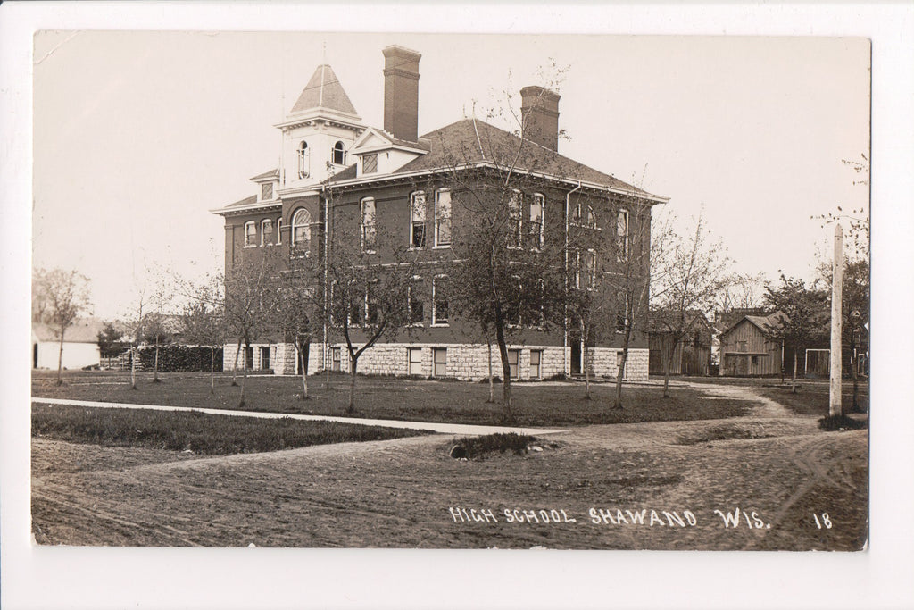 WI, SHAWANO - High School building, @1911 RPPC postcard - C08238