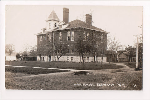 WI, Shawano - High School building, @1911 RPPC postcard - C08238