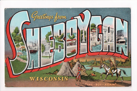 WI, SHEBOYGAN - Greetings from, Large Letter postcard - C08594