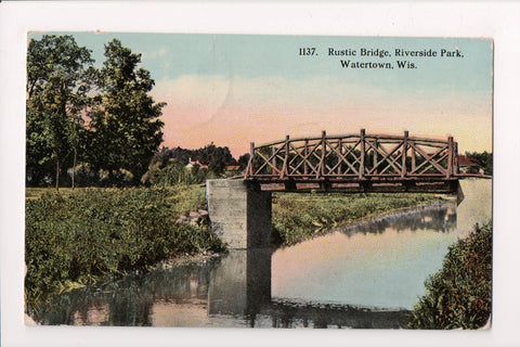 WI, Watertown - Riverside Park, Rustic Bridge closeup postcard - SL2426