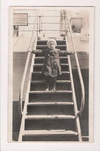 Ship Postcard - Young child posing on stairs - RPPC - wv0040