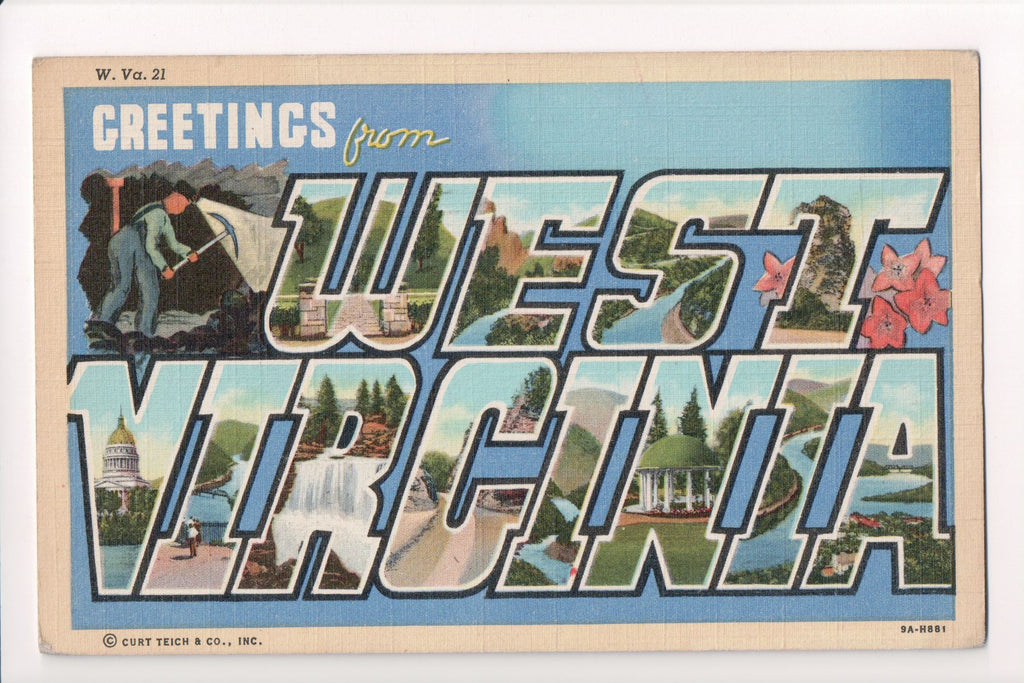 WV, West Virginia - Greetings from, Large Letter postcard - MT0006