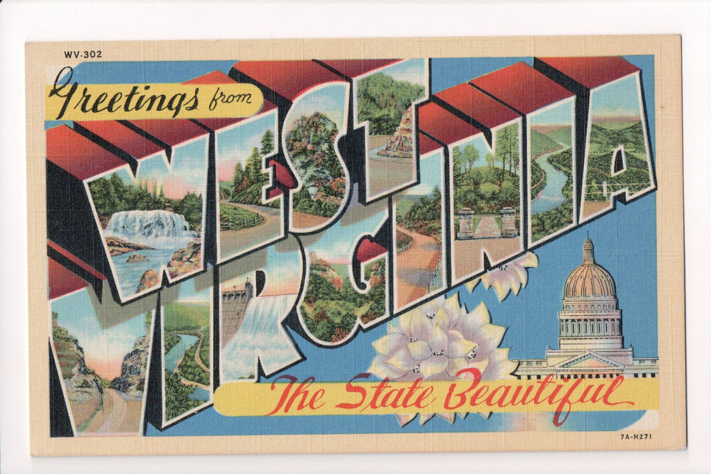 WV, West Virginia - Greetings from, Large Letter postcard - MT0007