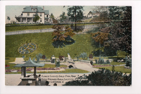 WV, Chester - Gold Fish Pond, Flower Clock, vintage postcard - H03193