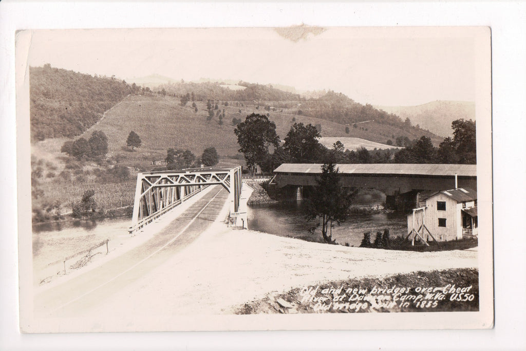 WV, DAWSON CAMP - New Steel Bridge, old covered bridge - RPPC - B05292