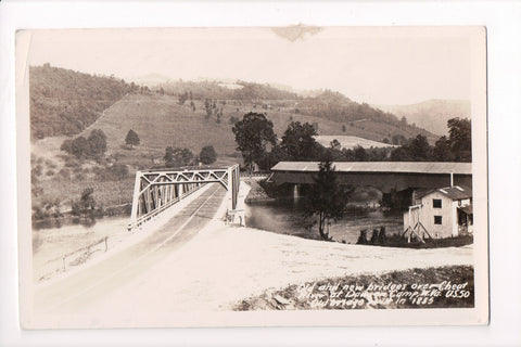 WV, Dawson Camp - New Steel Bridge, old covered bridge - RPPC - B05292