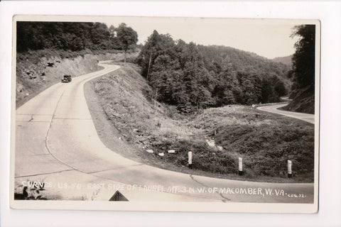 WV, MACOMBER - US 50,Curves east of Laurel Mt, old car RPPC - B06059