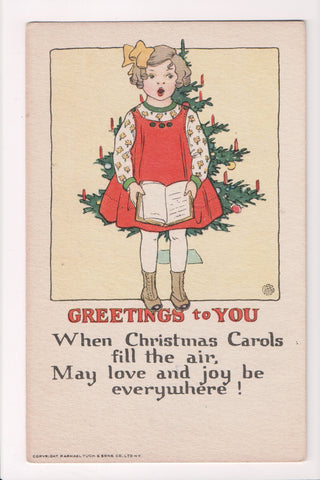 Xmas - Greeting to you - girl singing carols - unknown artist signed - C06572