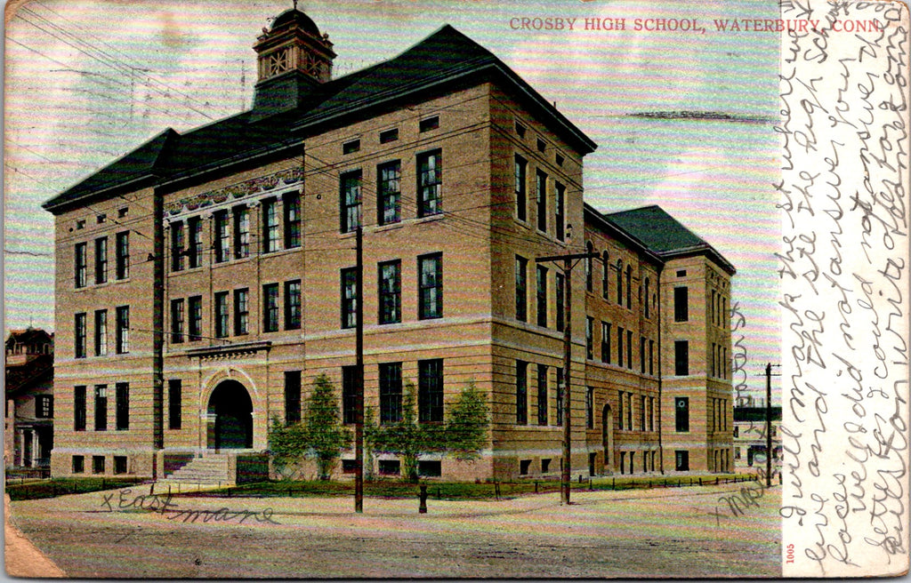CT, WATERBURY- Crosby High School - 1914 postcard - A12514