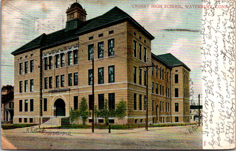 CT, WATERBURY- Crosby High School - 1914 postcard - A12514