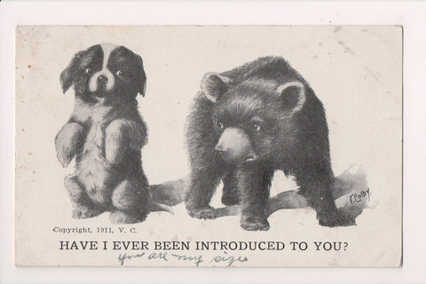 Animal - Bear or Bears postcard - cub and puppy - Colby card - A17231