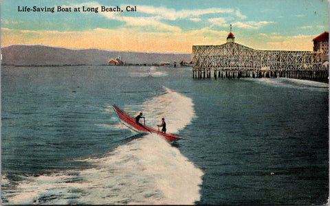 CA, Long Beach - Life Saving boat in the water - O Newman Co postcard - A19323