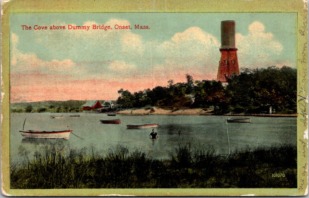 MA, Onset - Cove above Dummy Bridge, man in water - postcard - A19410