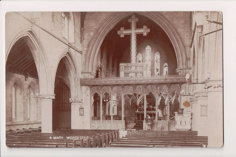 Foreign postcard - Worcester, England - S Mary Church Interior rppc - B08016