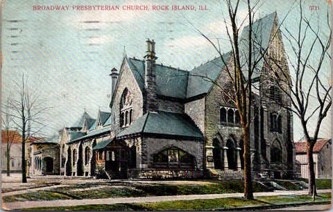 IL, ROCK ISLAND - Broadway Presbyterian Church - 1914 postcard - C08692
